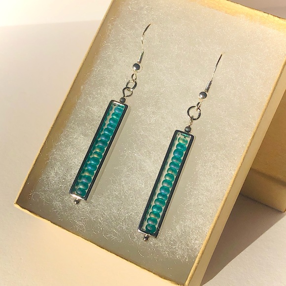 Sea Foam Blue Dangling Earrings - Picture 6 of 8